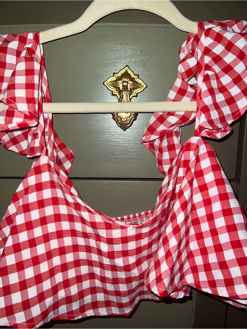 Zara Red and White Gingham Ruffle-Strap One-Piece Bodysuit